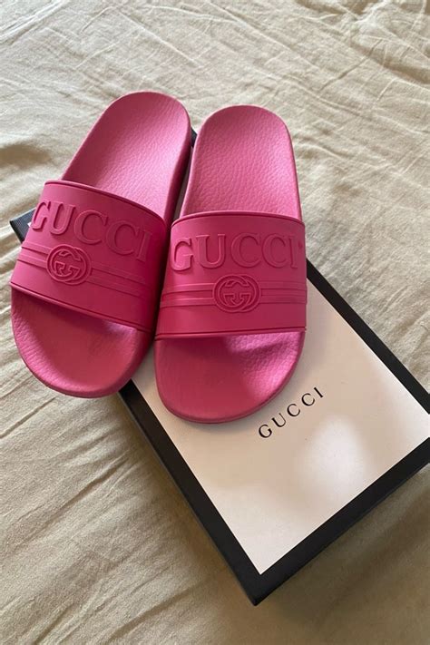 gucci pink slides women|hot pink Gucci slides.